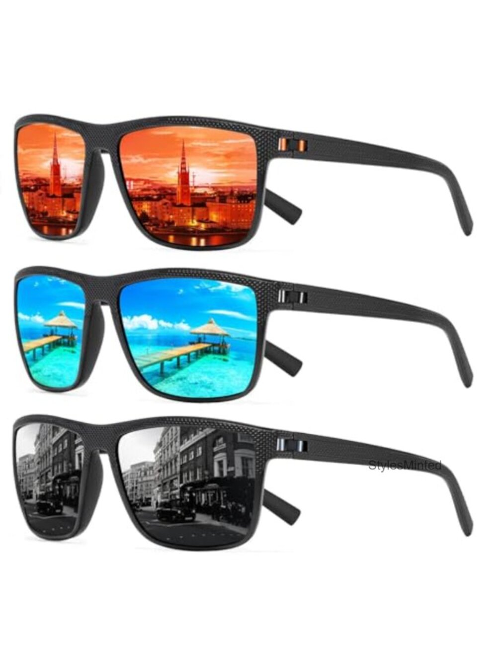 Square Polarized Sunglasses Lightweight Frame UV Protection